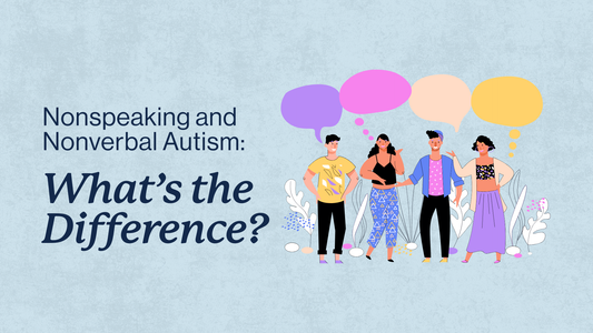 Illustration of four people with thought bubbles over their heads. The text says Nonspeaking and Nonverbal Autism: What's the Difference?
