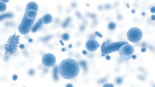 Blue bacteria floating in a white background